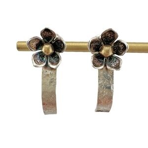 Vintage Sterling Silver Earrings, Hammered Floral Drop Artisan